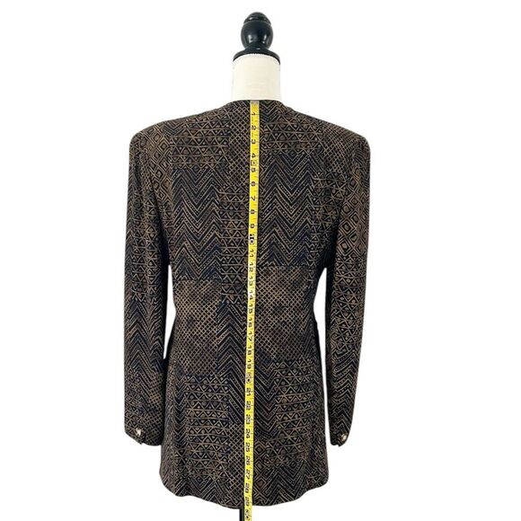 Jones New York Vintage Brown & Navy Geometric Patterned Collarless Blazer Size 8 - Picture 4 of 10